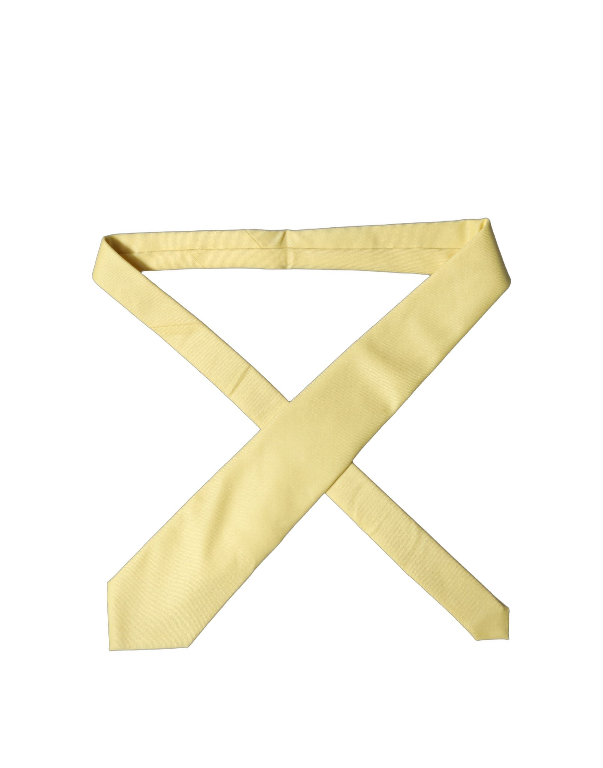 Dolce & Gabbana Yellow Solid Satin Silk Adjustable Women Tied Necktie Tie