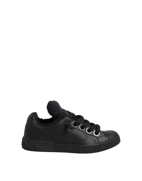 Dolce & Gabbana Black Leather Low Top Portofino Sneakers Shoes