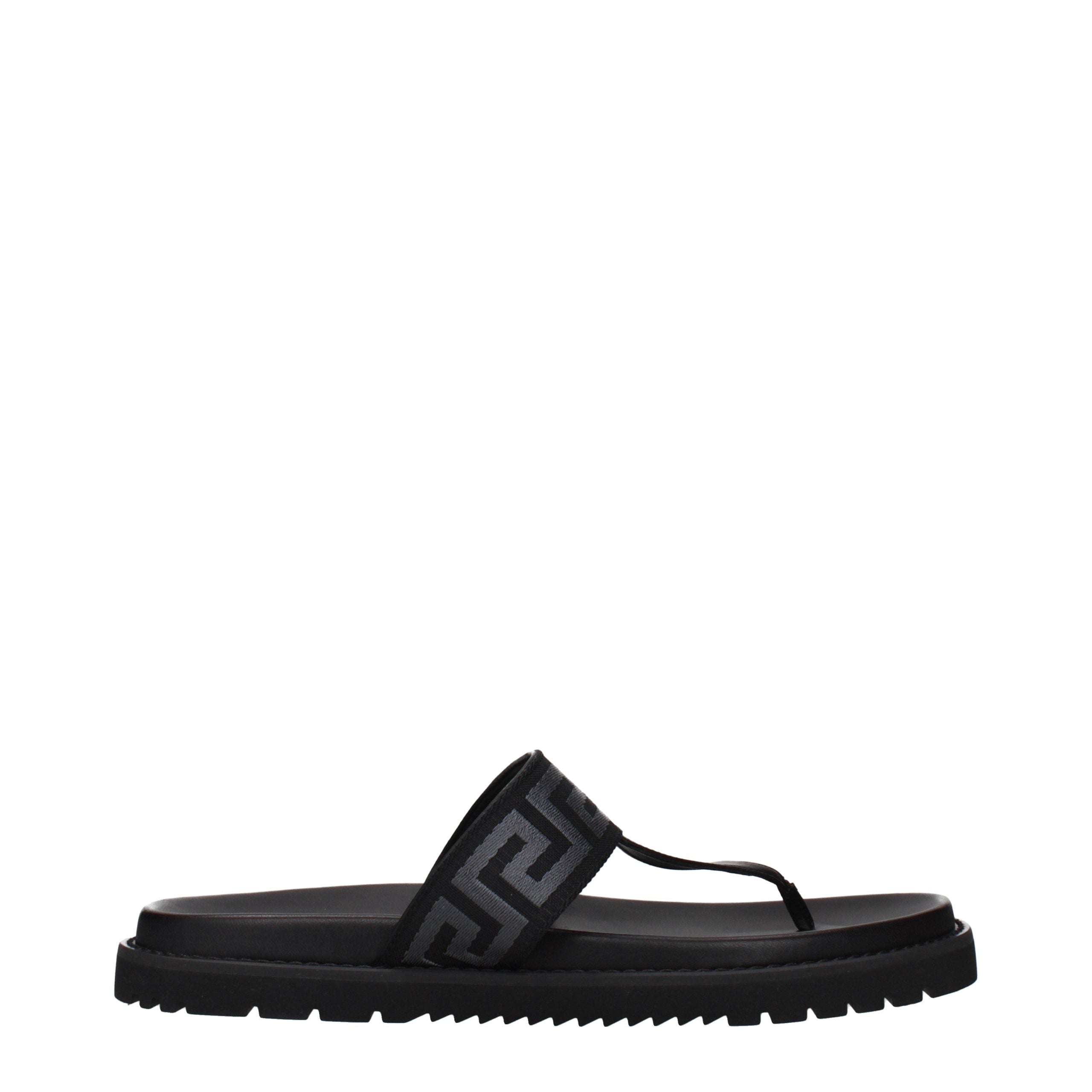 Versace Black Fabric Flip-Flop Sandals