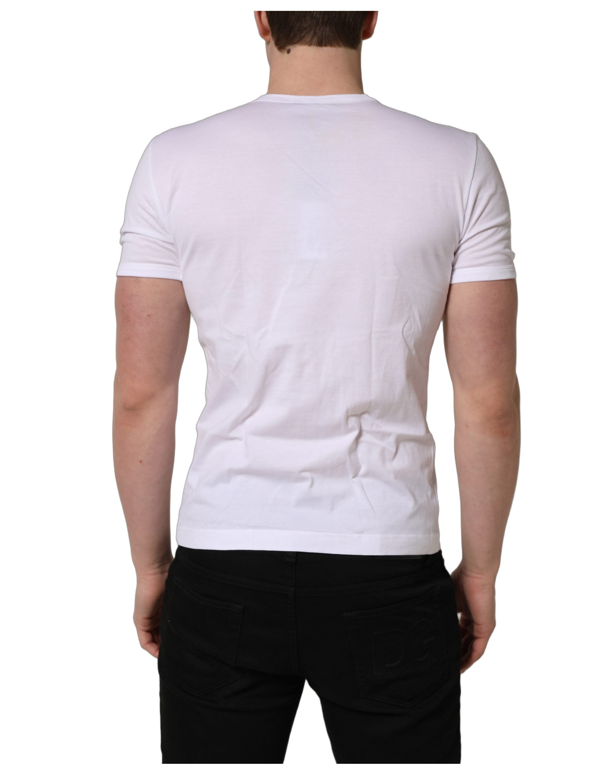 Dolce & Gabbana White Logo Heart Cotton Men Crew Neck T-shirt