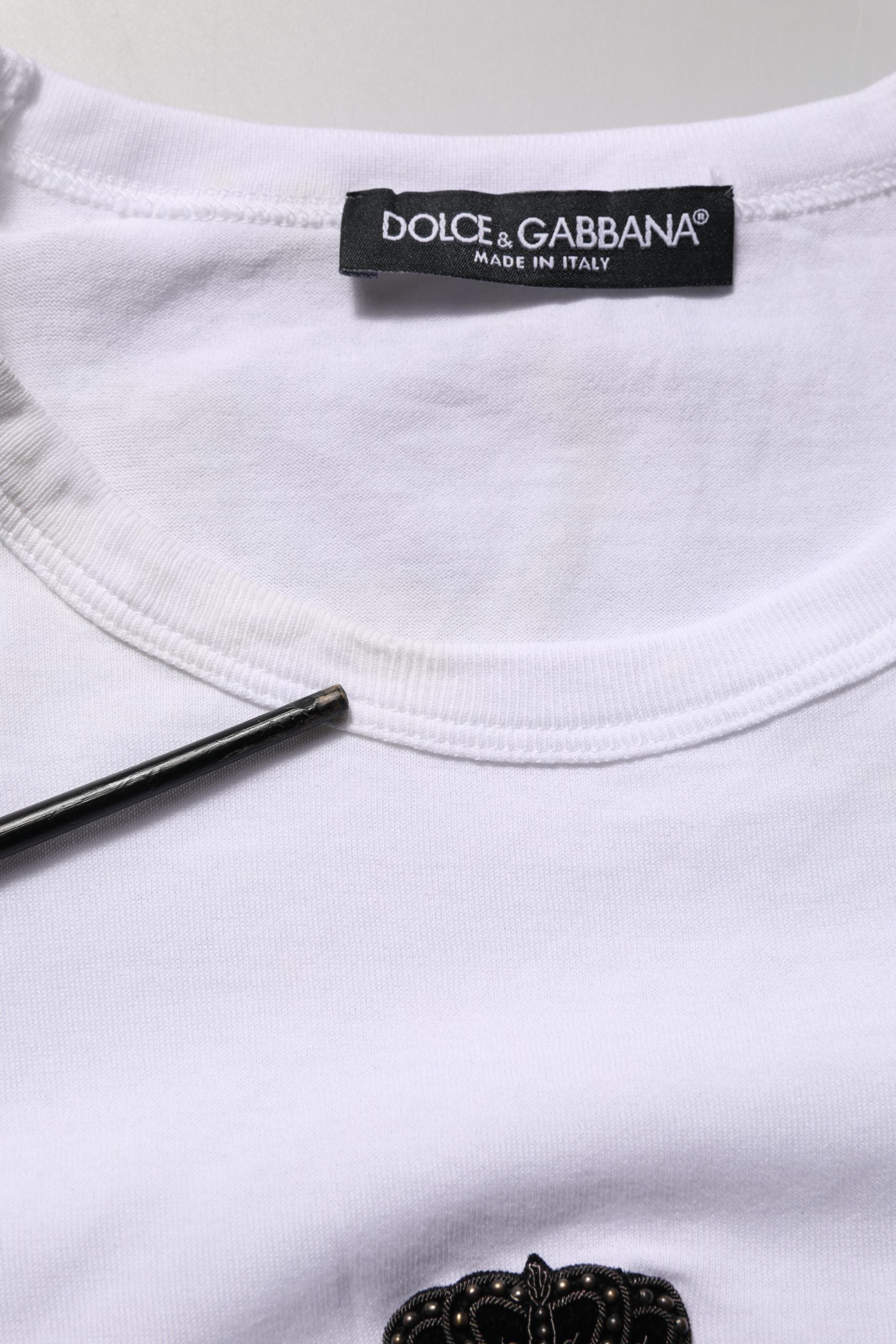 Dolce & Gabbana White Logo Heart Cotton Men Crew Neck T-shirt