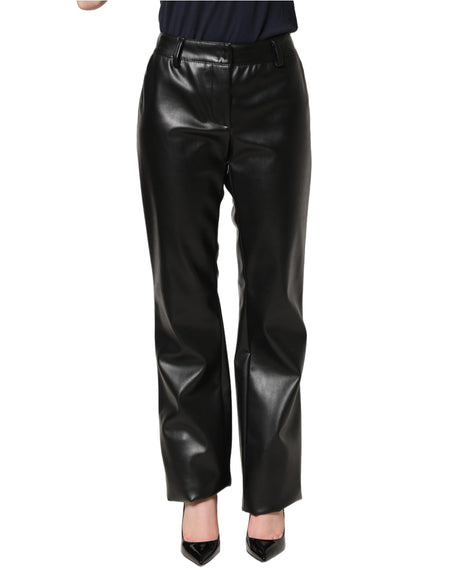 Dolce & Gabbana Black PU Leather High Waisted Trouser Pants