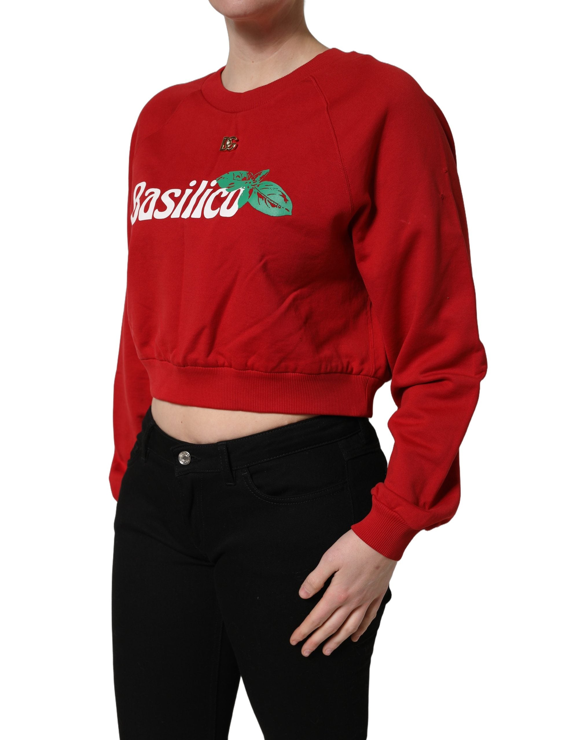 Dolce & Gabbana Red Cotton Cropped Basilico Sweatshirt Sweater