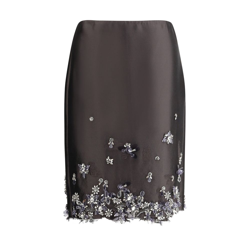 Prada Gray Silk Midi Skirt