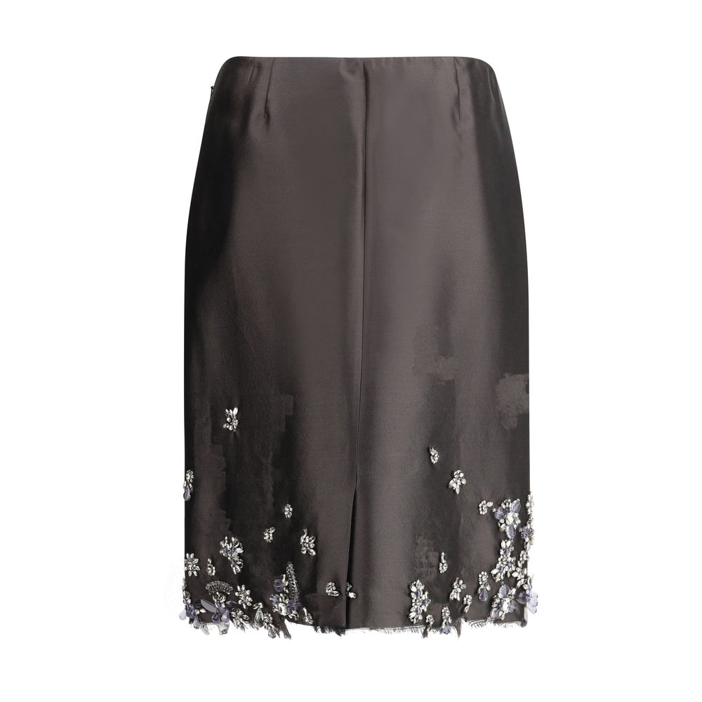 Prada Gray Silk Midi Skirt