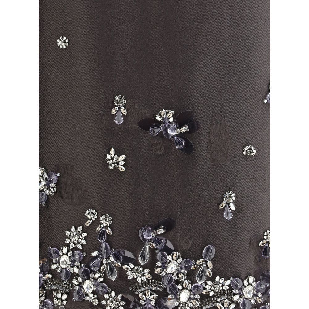 Prada Gray Silk Midi Skirt