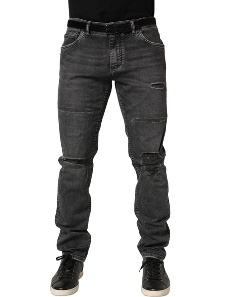 Dolce & Gabbana Dark Grey Distressed Mid Waist Denim Jeans