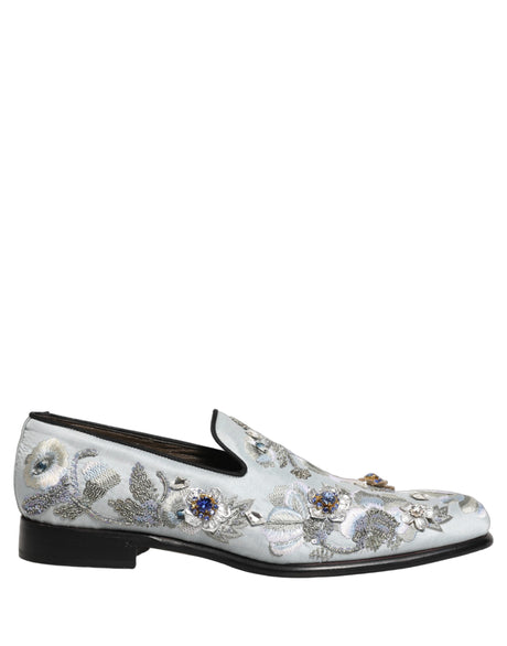 Dolce & Gabbana White Floral Embellished Men Loafers  Shoes