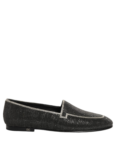 Dolce & Gabbana Black Crystal Embellished Men Loafers Shoes