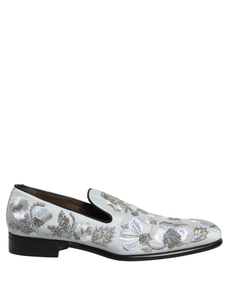 Dolce & Gabbana White Floral Embellished Men Loafers Shoes