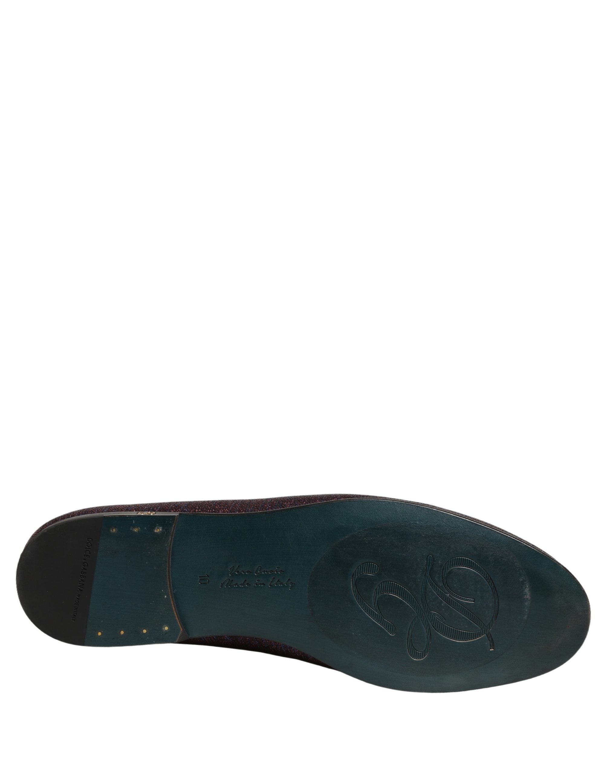 Dolce & Gabbana Maroon Glitter Lurex Logo Dress Loafers Shoes