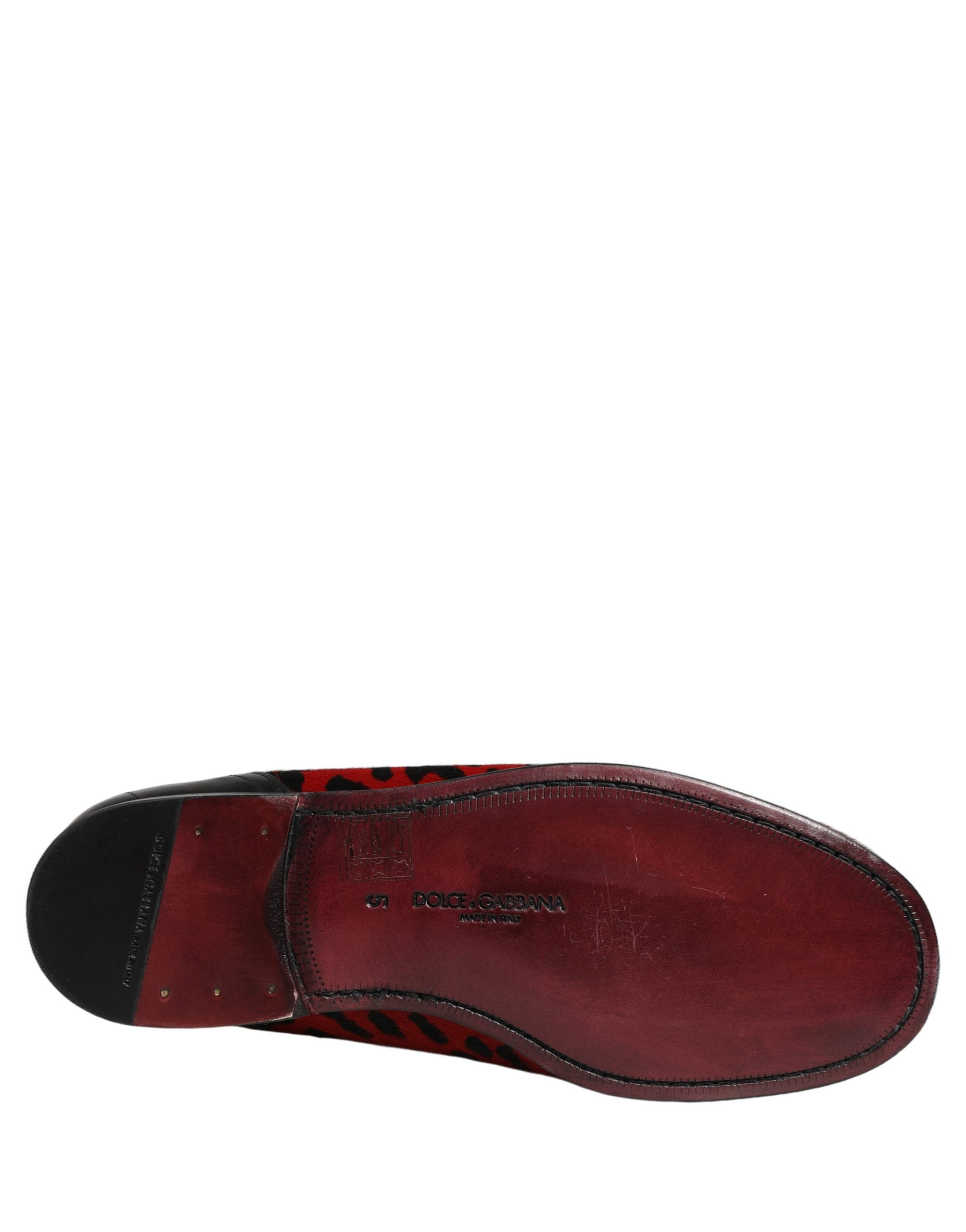 Dolce & Gabbana Red Leopard Print Pony Hair Dress Loafers Shoes