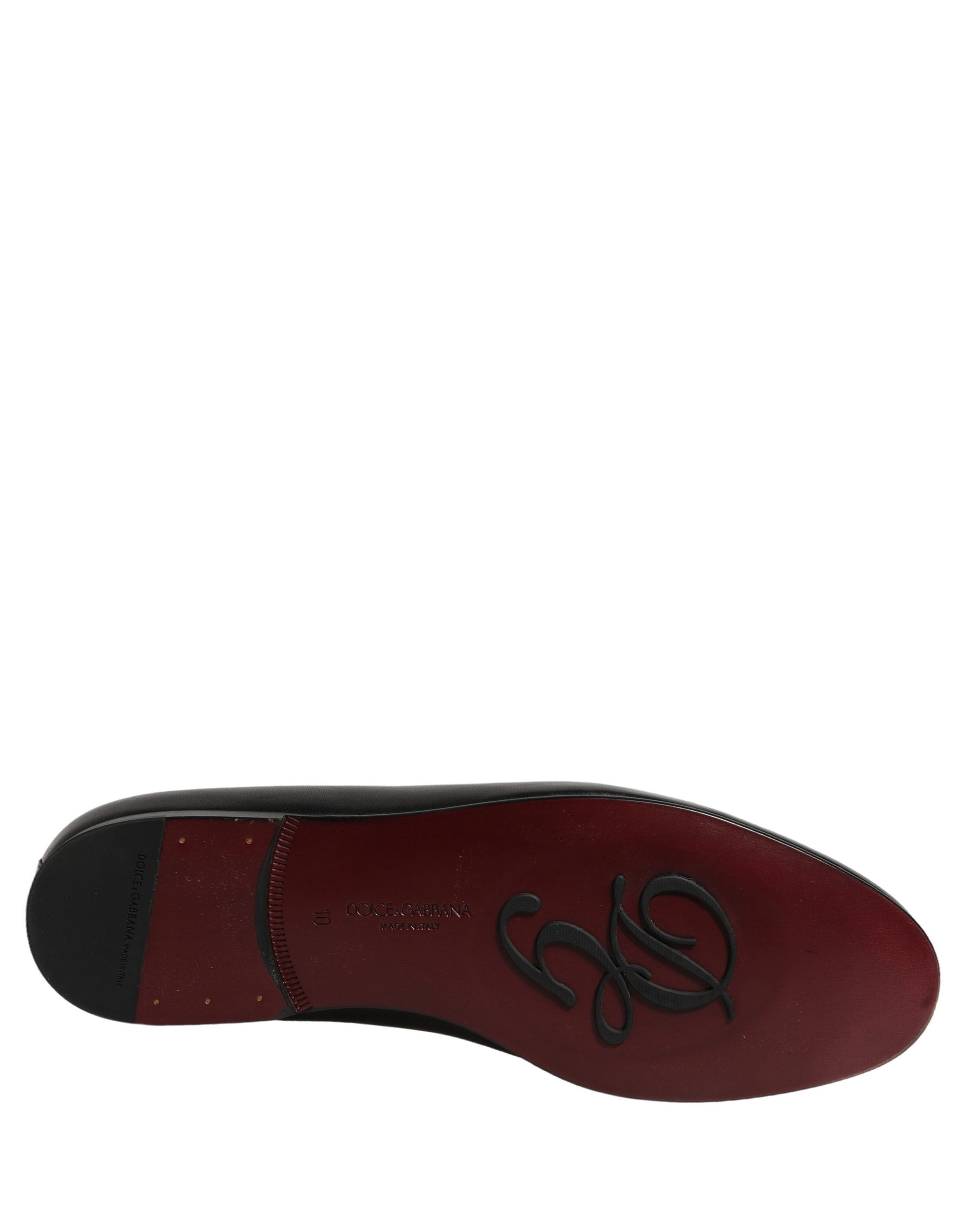 Dolce & Gabbana Black Leather Crown Embellished Loafers Shoes