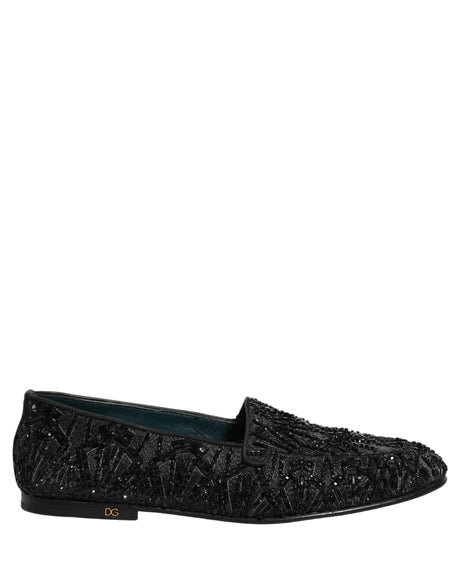 Dolce & Gabbana Black Velvet Embroidered Dress Loafers Shoes