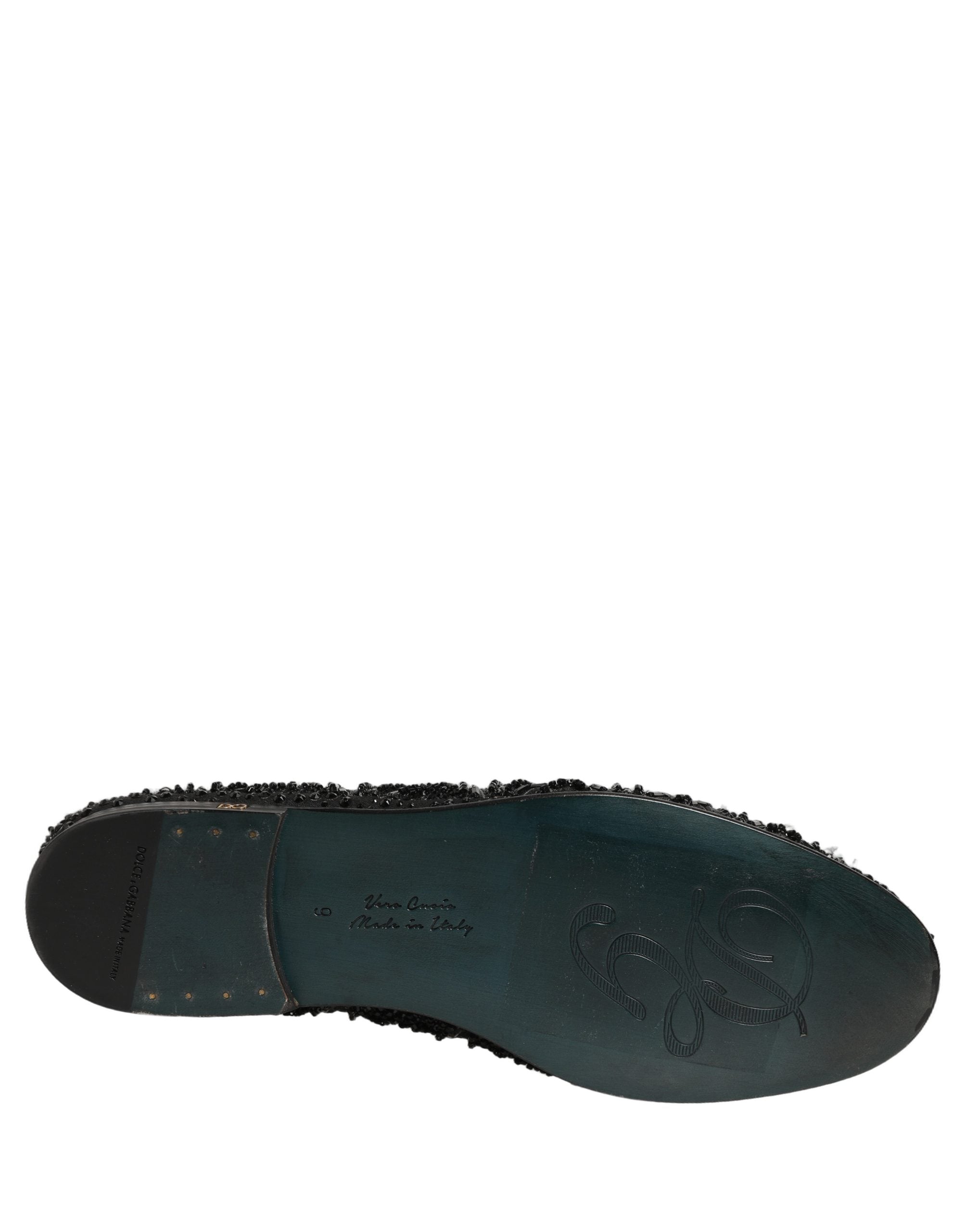 Dolce & Gabbana Black Velvet Embroidered Dress Loafers Shoes