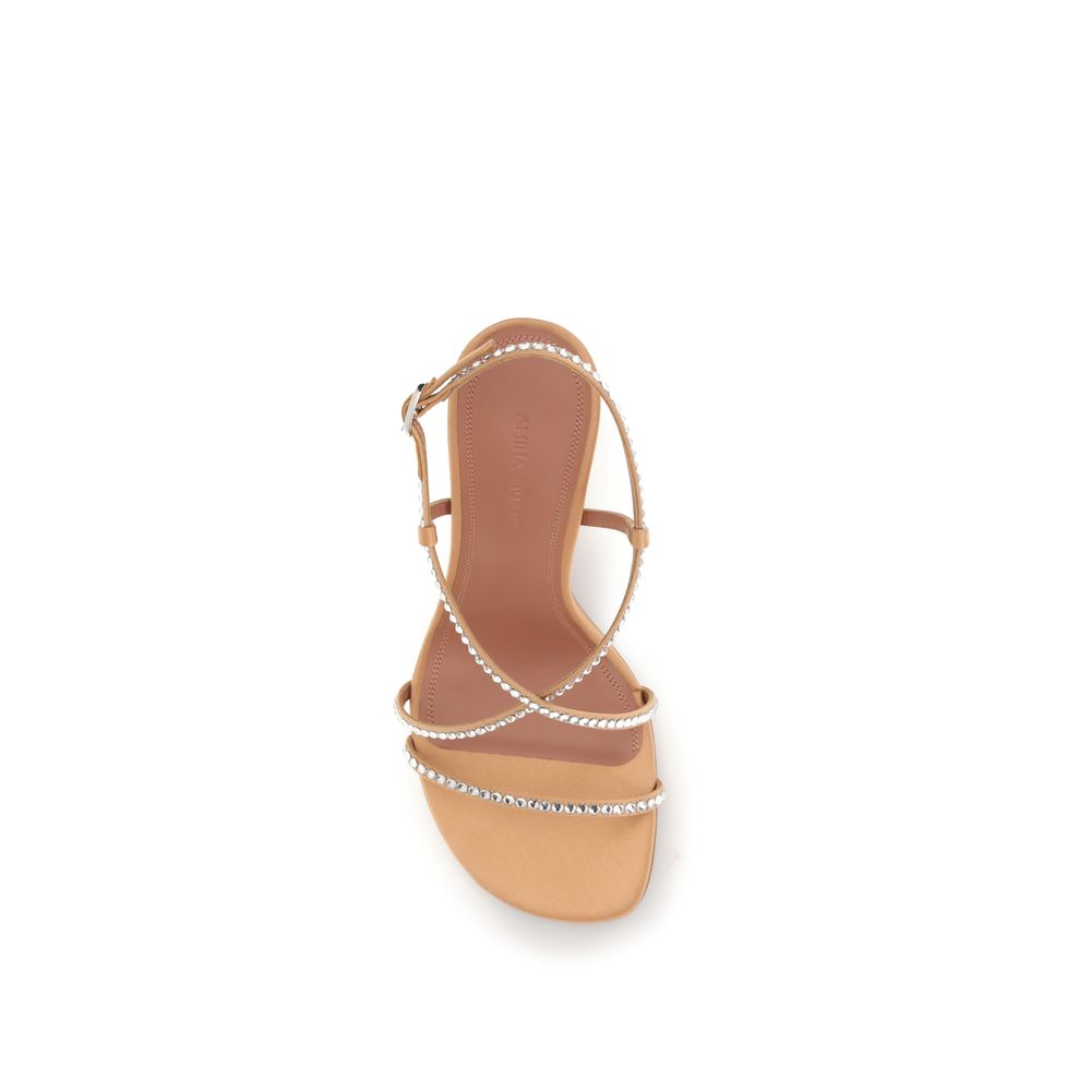 Amina Muaddi Beige Calf Leather Bos Taurus Stiletto Heel Sandals