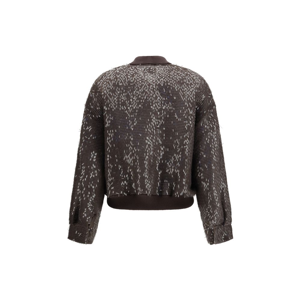 Brunello Cucinelli Brown Silk Bomber