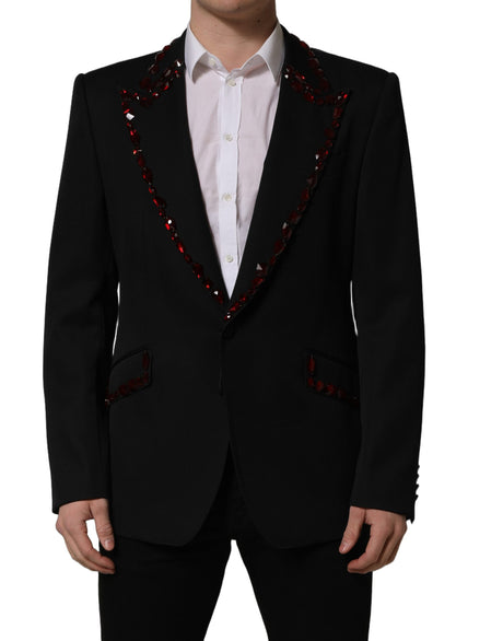 Dolce & Gabbana Black Crystal Embellished Coat Blazer Jacket