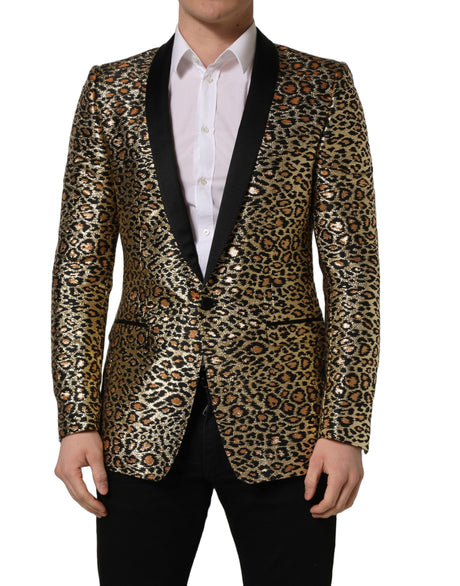 Dolce & Gabbana Gold Leopard Single Breasted Men Coat Jacket