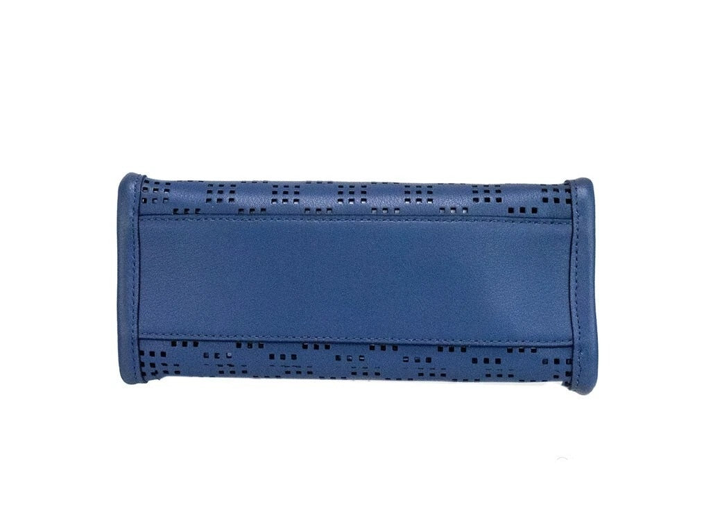 Marc Jacobs Mini Grind Blue Sea Perforated Leather Crossbody Tote Bag Purse