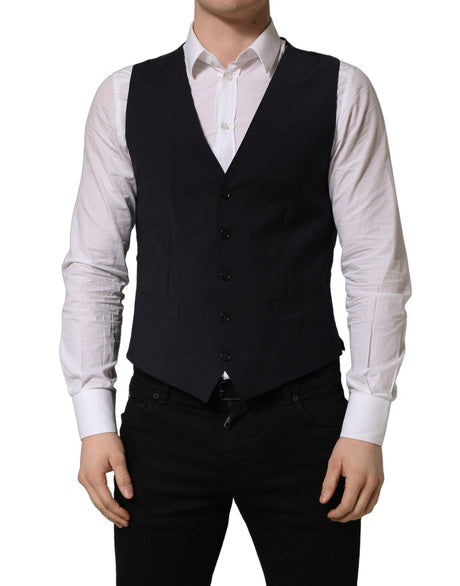 Dolce & Gabbana Black Wool Single Breasted Waistcoat Vest