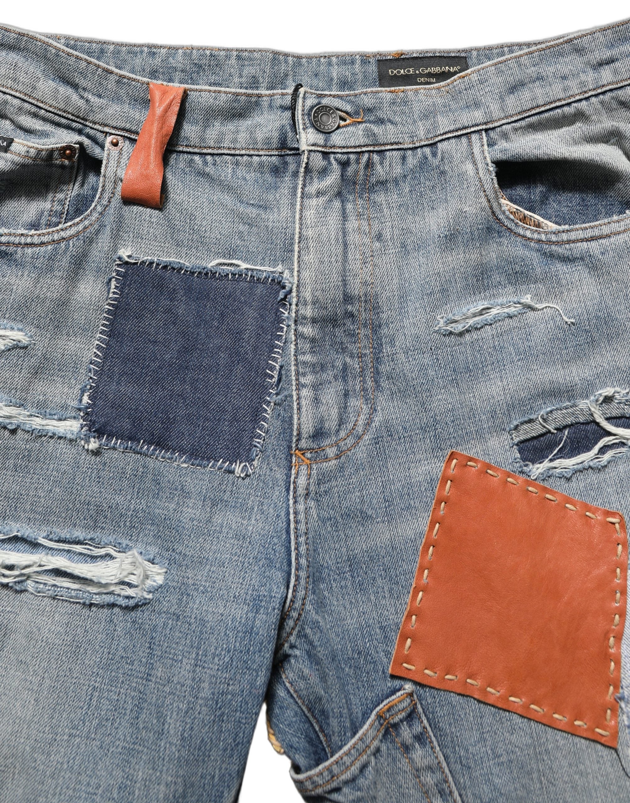 Dolce & Gabbana Blue Distressed Patchwork StraightDenim Jeans