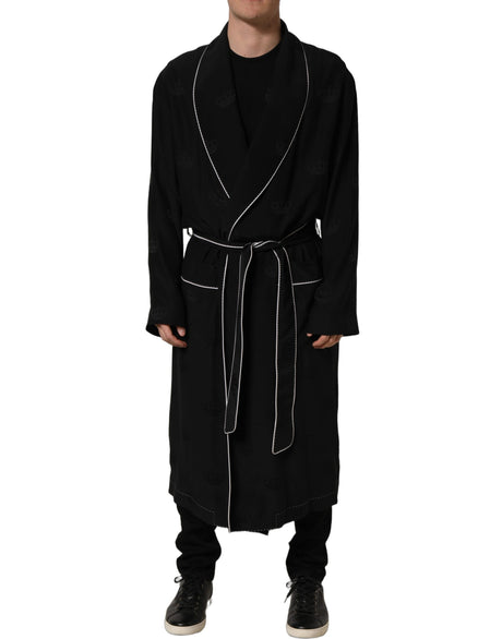 Dolce & Gabbana Black 100% Silk Robe Men Wrap Coat Jacket