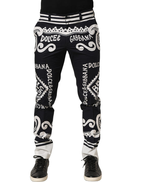 Dolce & Gabbana Black Cotton Poplin MarinaPrint Trouser Pants
