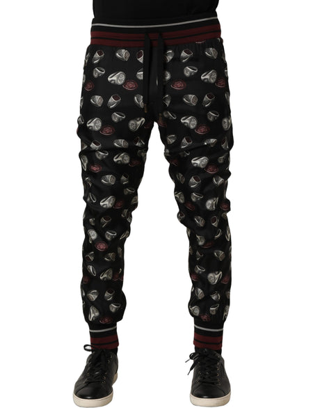 Dolce & Gabbana Pants Black Ring Print Silk Jogging Trousers