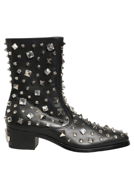 Dolce & Gabbana Black Crystal Embellished Short Boots Shoes