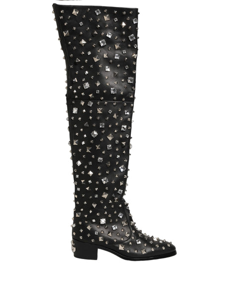 Dolce & Gabbana Black Crystal Embellished High Boots Shoes