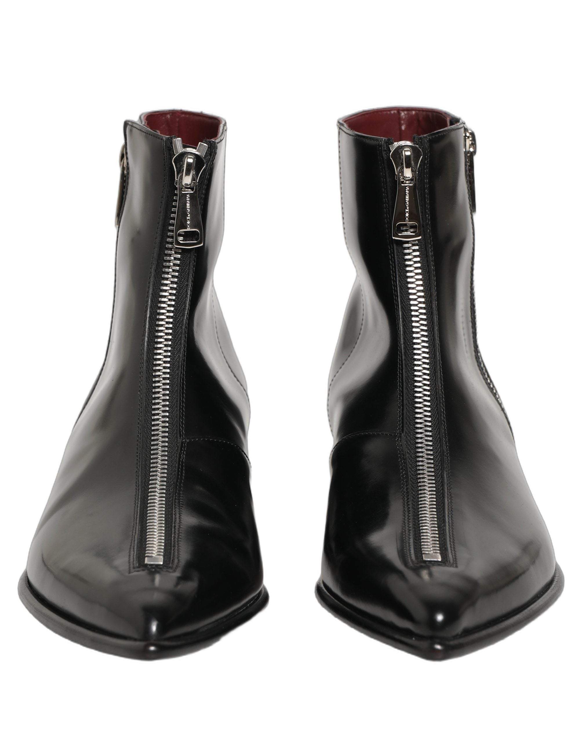 Dolce & Gabbana Black Leather Zipper Mid Calf Men Boots Shoes
