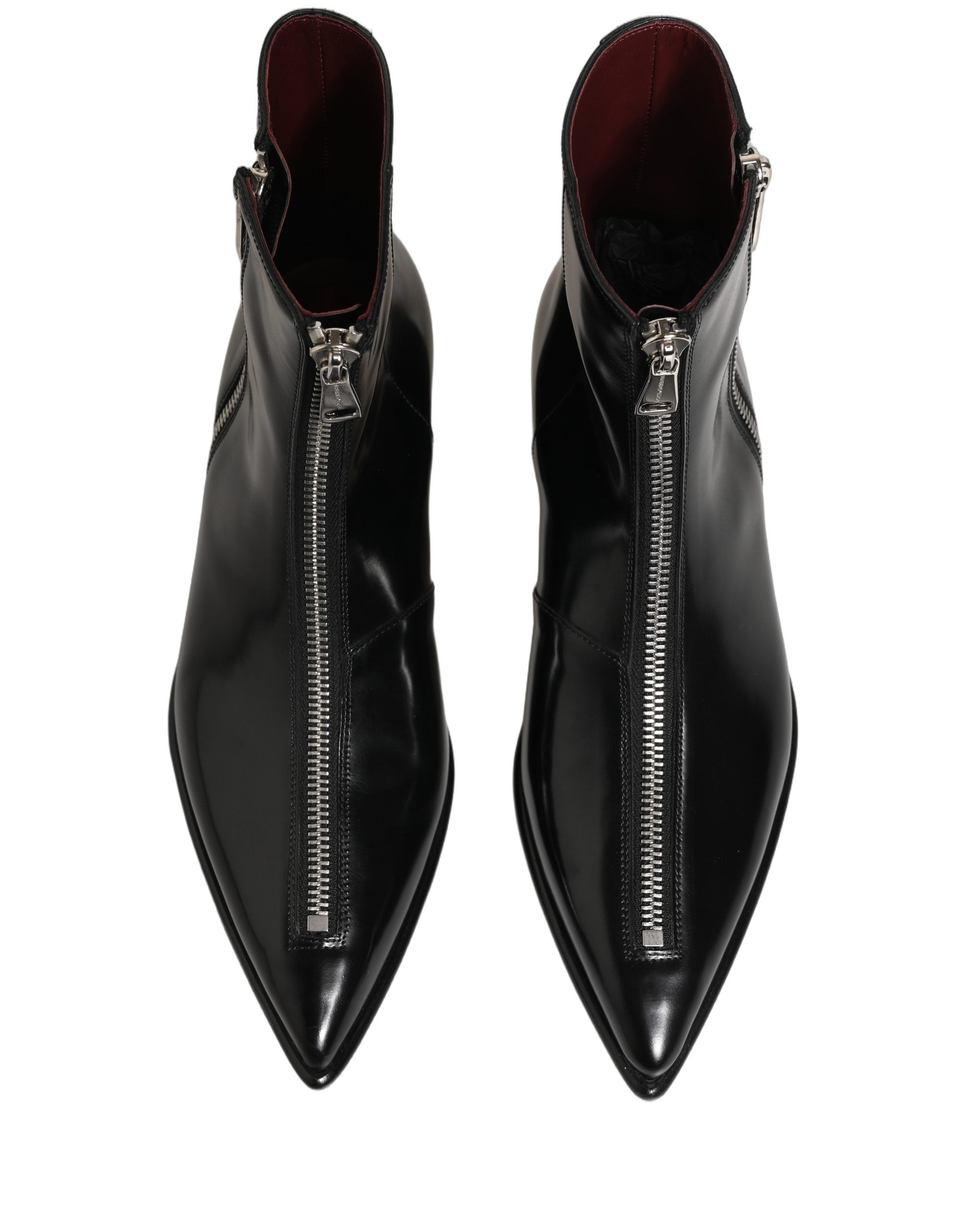 Dolce & Gabbana Black Leather Zipper Mid Calf Men Boots Shoes