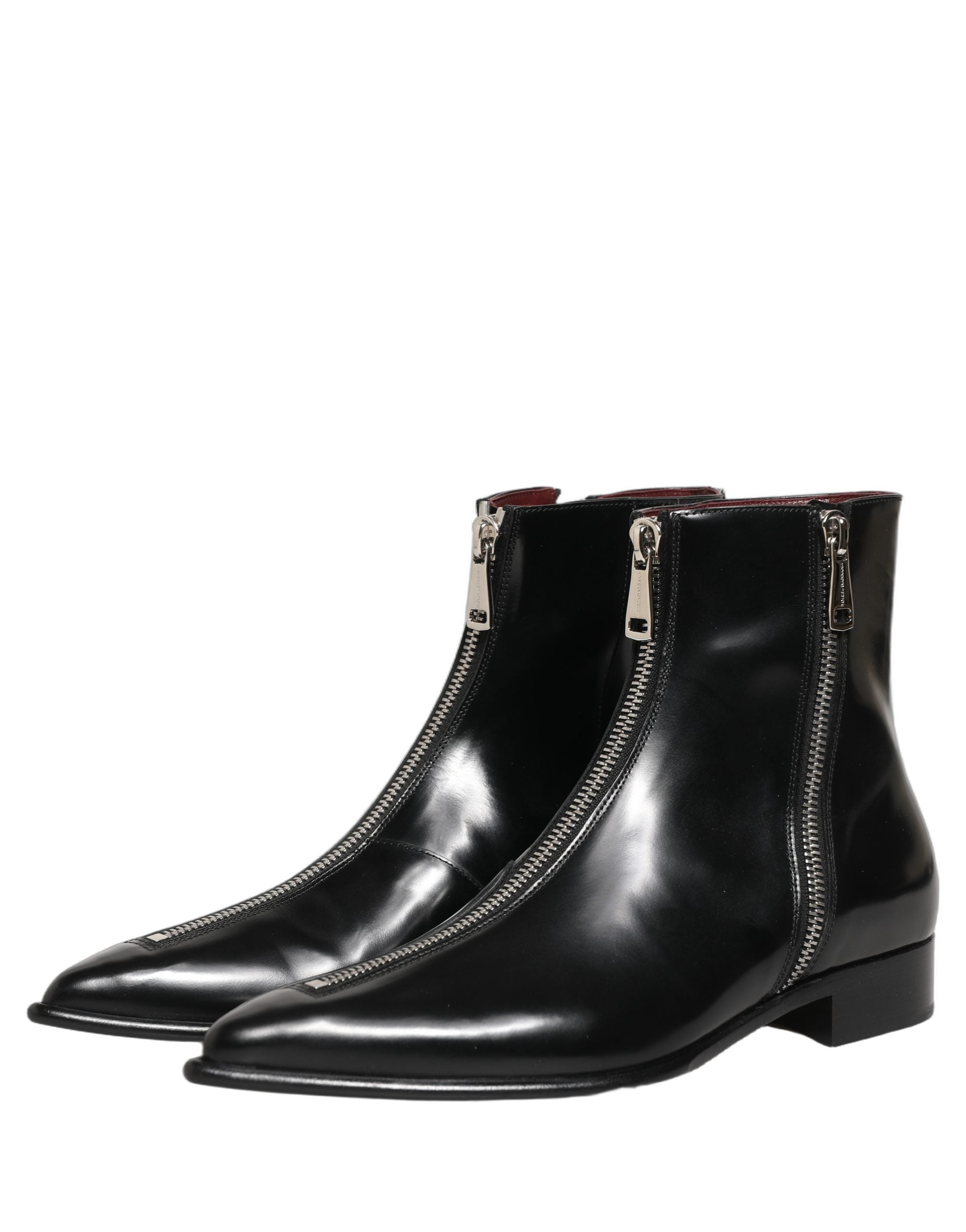 Dolce & Gabbana Black Leather Zipper Mid Calf Men Boots Shoes