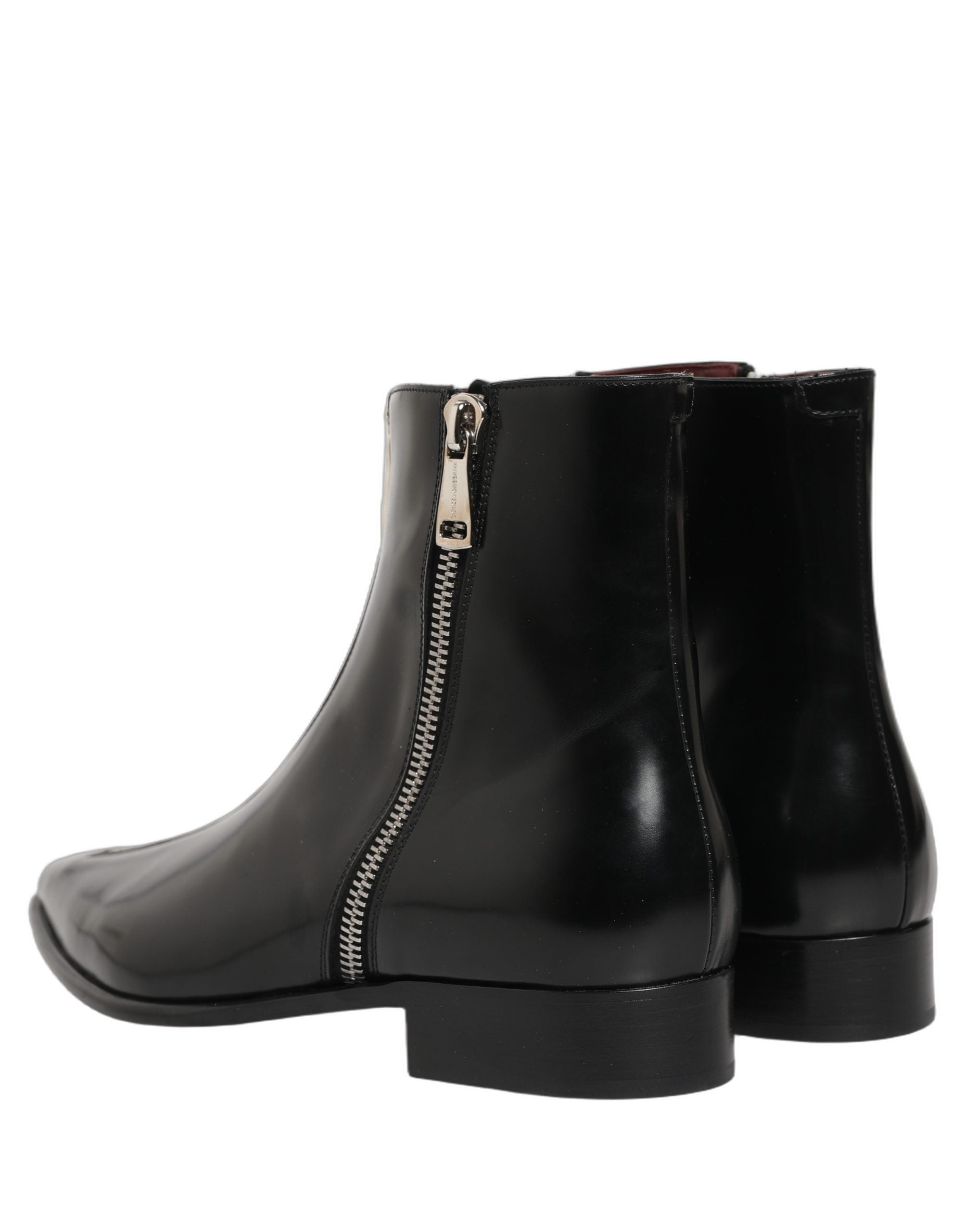 Dolce & Gabbana Black Leather Zipper Mid Calf Men Boots Shoes