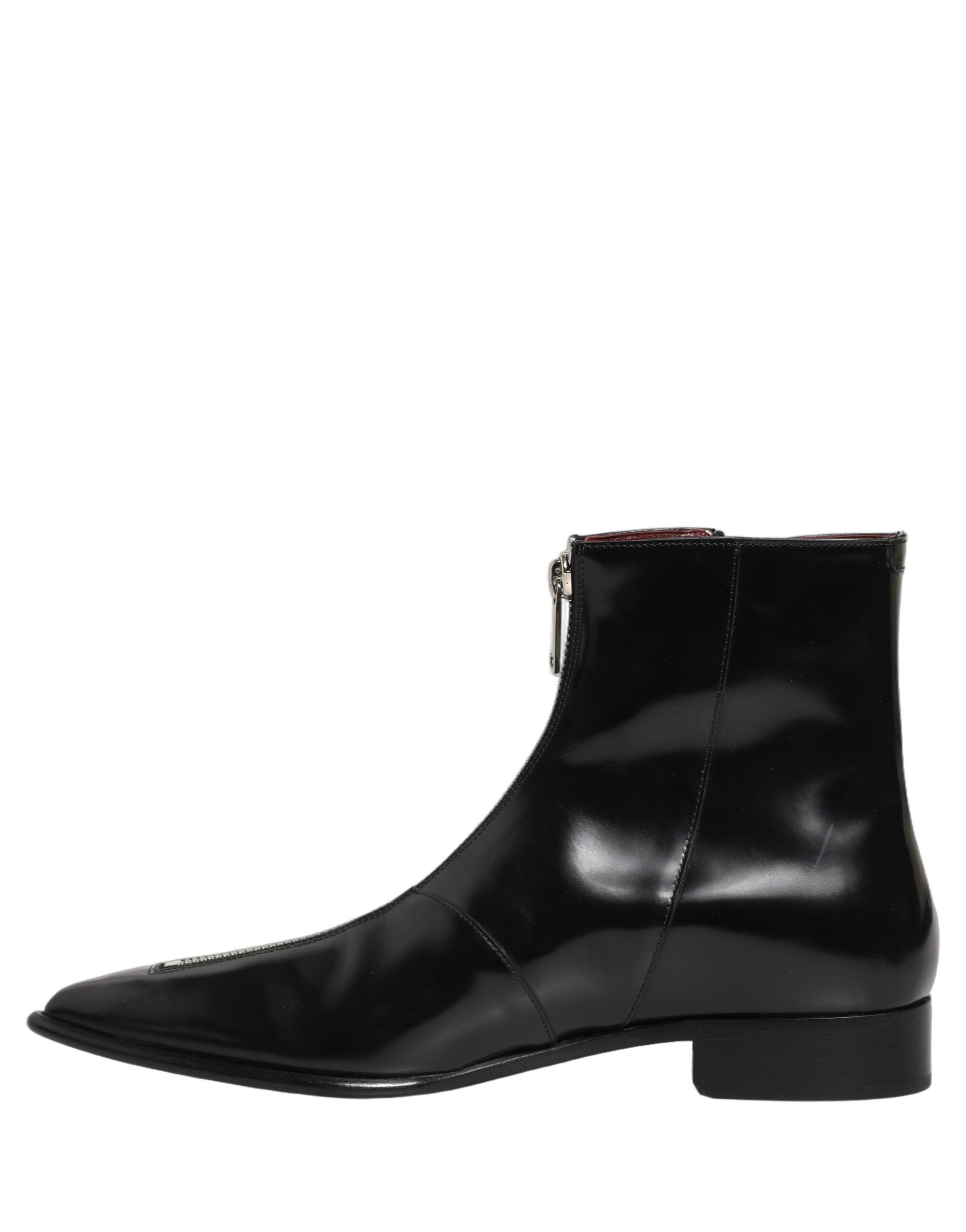 Dolce & Gabbana Black Leather Zipper Mid Calf Men Boots Shoes
