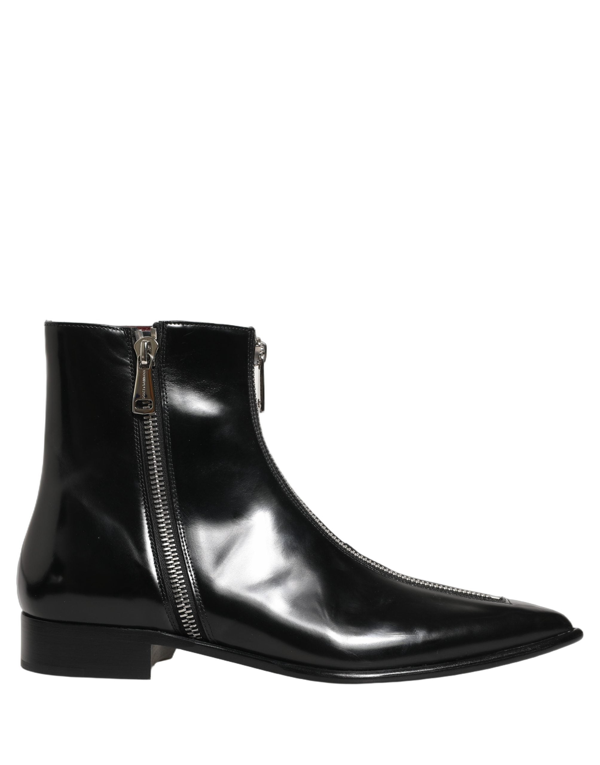 Dolce & Gabbana Black Leather Zipper Mid Calf Men Boots Shoes