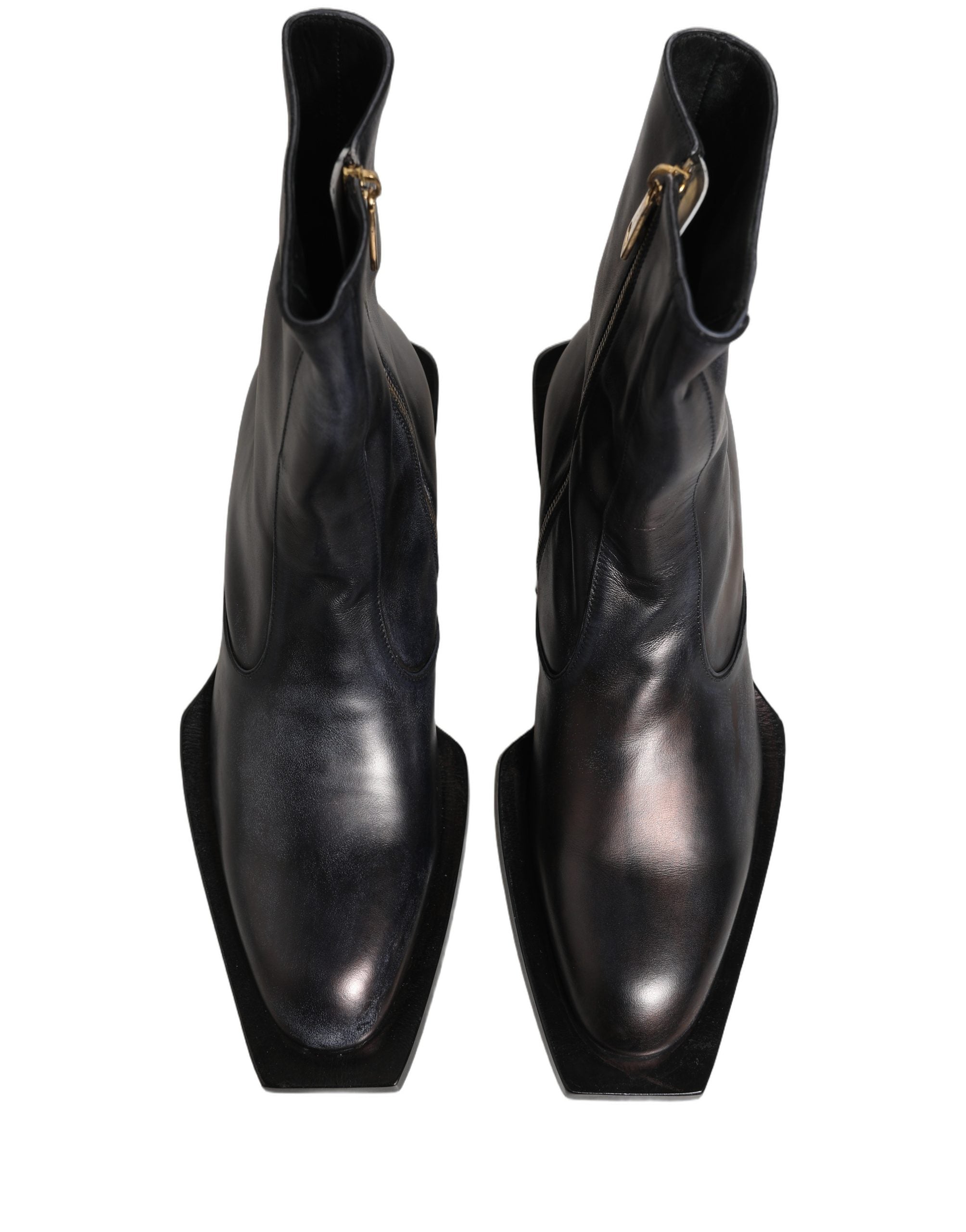 Dolce & Gabbana Black Leather Shiny Tex Mid Calf Boots Shoes