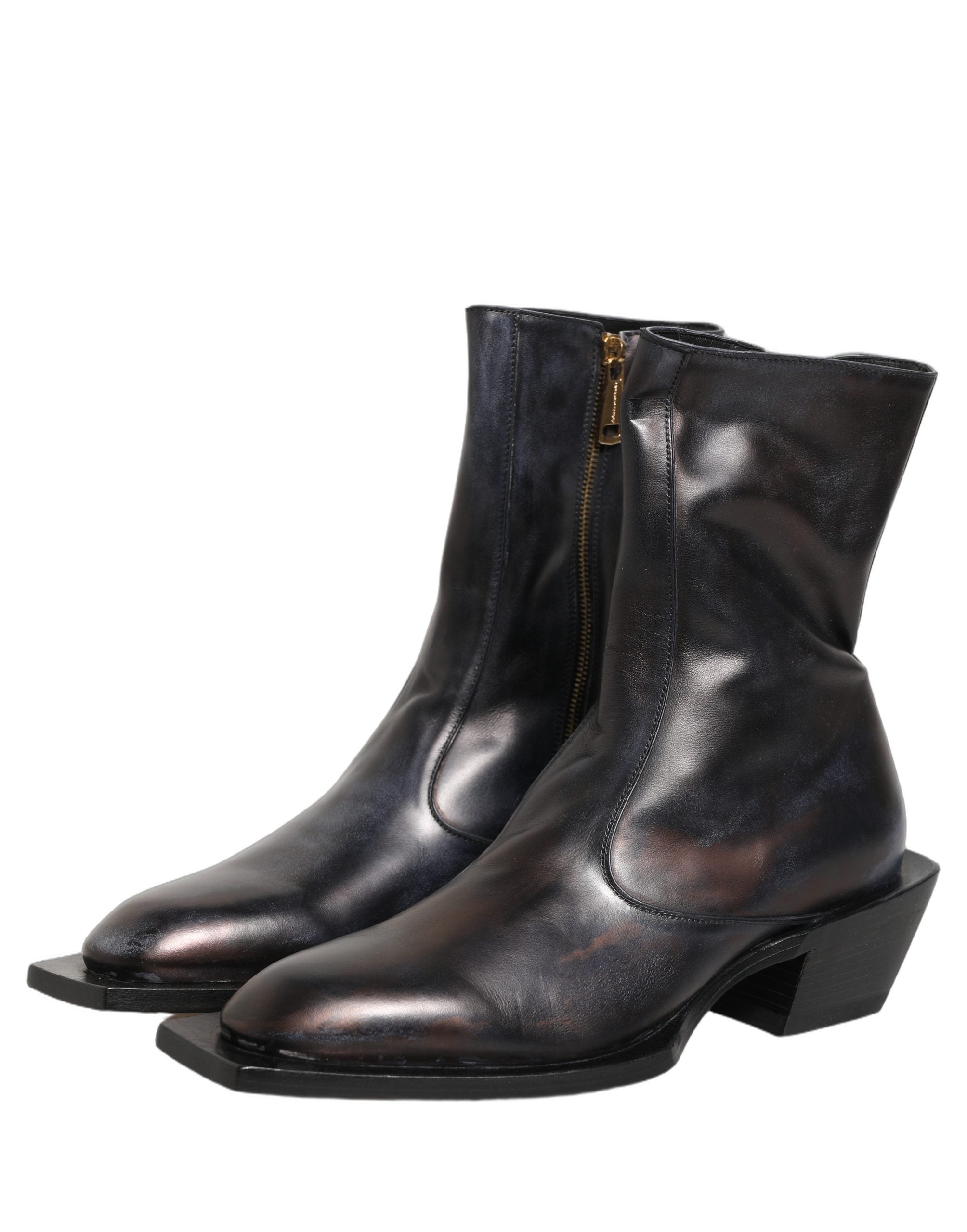 Dolce & Gabbana Black Leather Shiny Tex Mid Calf Boots Shoes