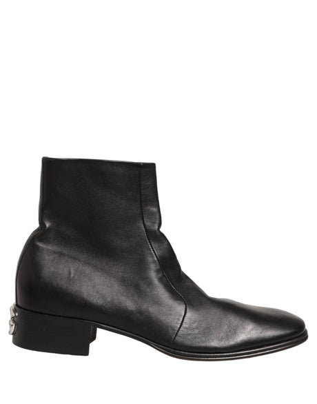 Dolce & Gabbana Black Leather Logo Short Ankle Boots Shoes