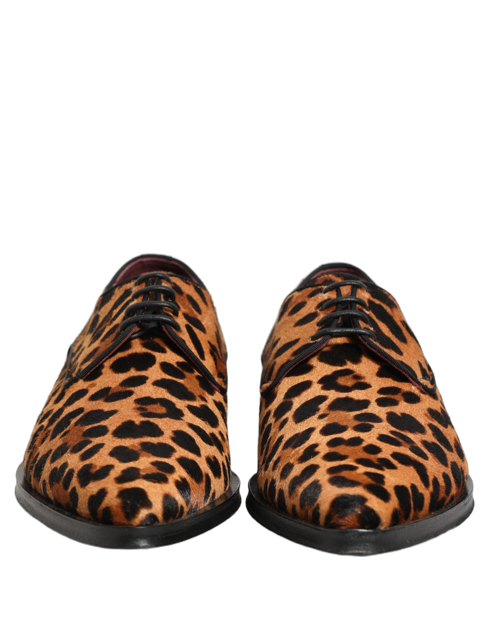Dolce & Gabbana Brown Black Leopard Pony Hair Derby Shoes
