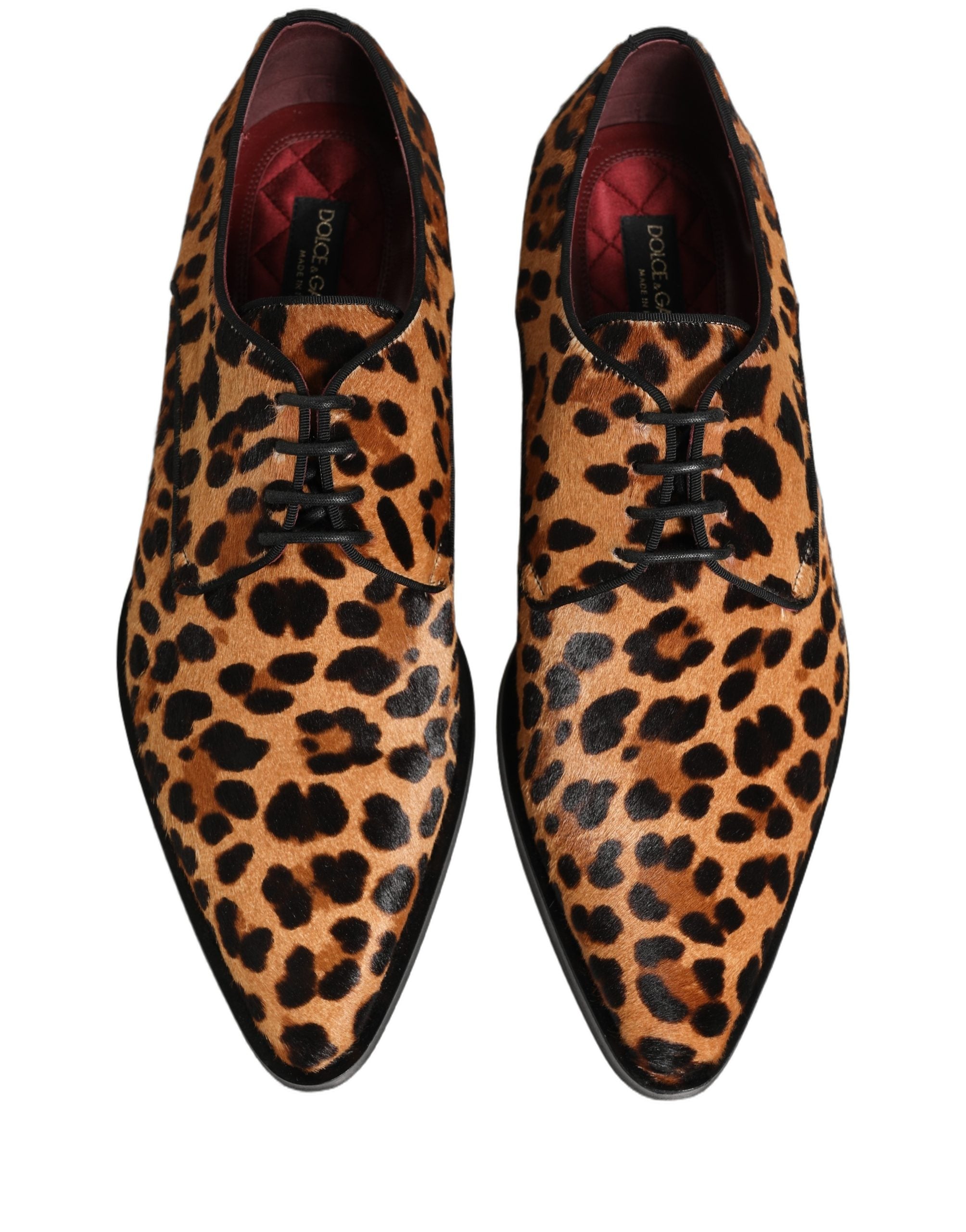 Dolce & Gabbana Brown Black Leopard Pony Hair Derby Shoes