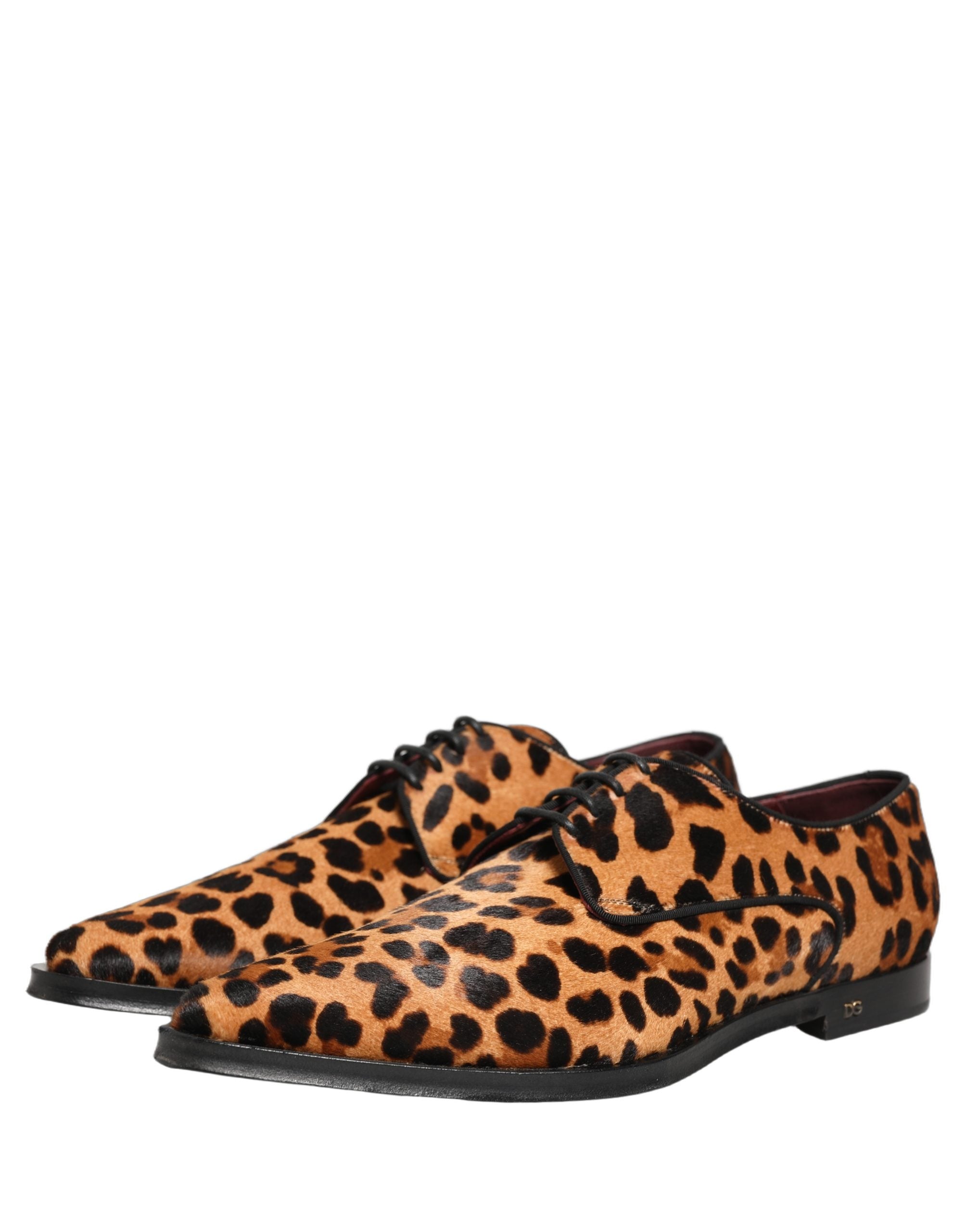 Dolce & Gabbana Brown Black Leopard Pony Hair Derby Shoes