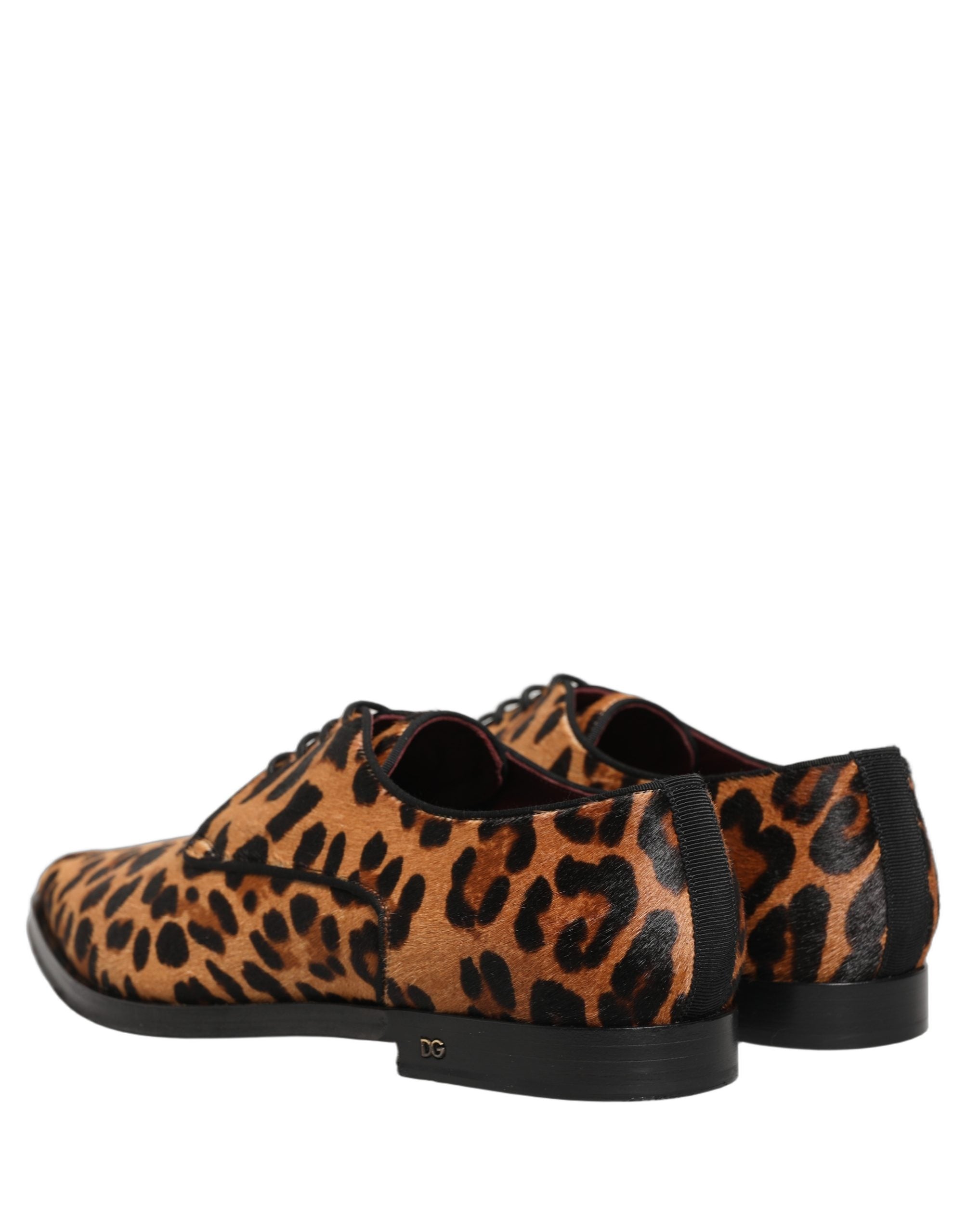 Dolce & Gabbana Brown Black Leopard Pony Hair Derby Shoes