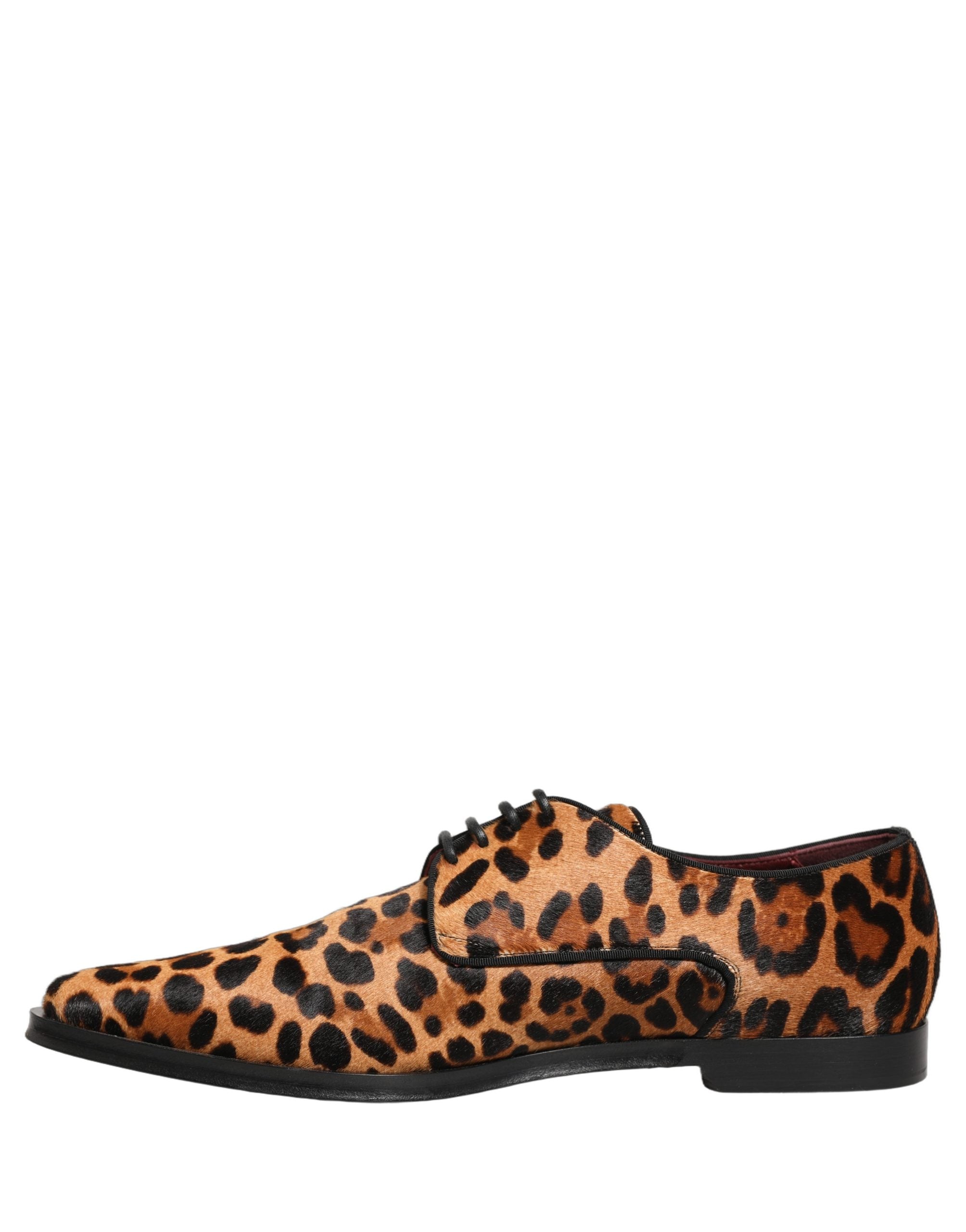 Dolce & Gabbana Brown Black Leopard Pony Hair Derby Shoes