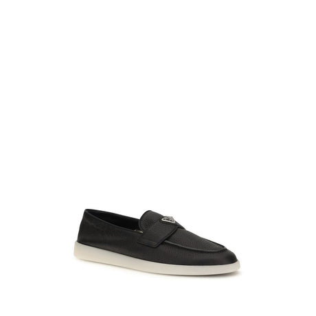 Prada Black Calf Leather Bos Taurus Slip-On Loafers
