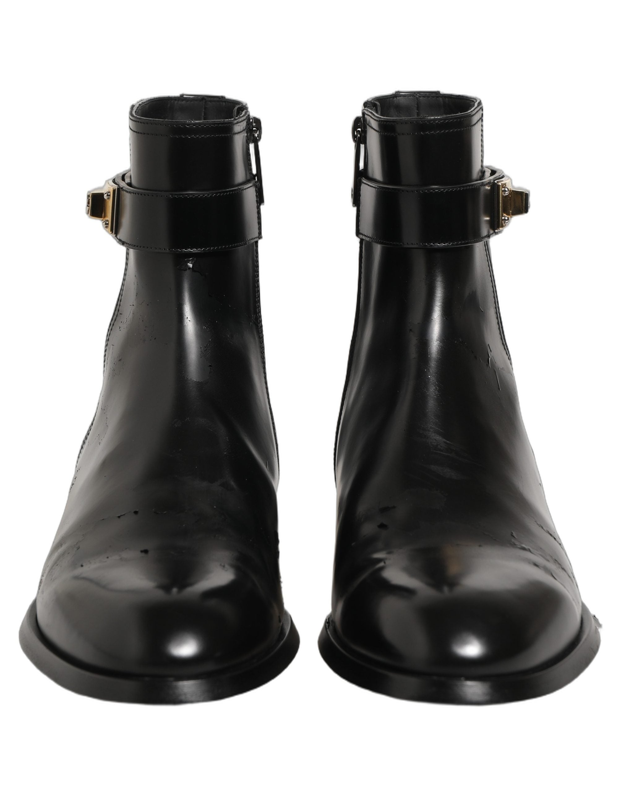 Dolce & Gabbana Black Leather Logo Buckle Mid Calf Boots Shoes