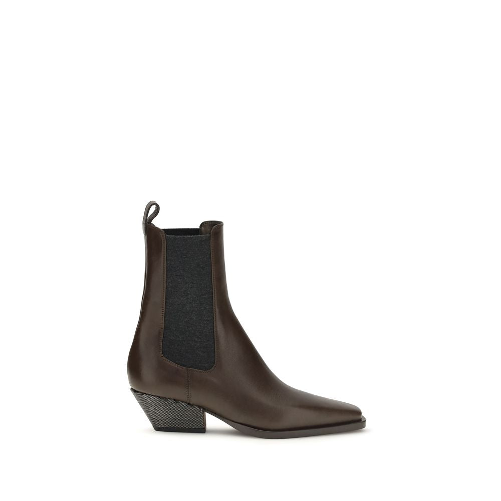 Brunello Cucinelli Brown Calf Leather Bos Taurus Ankle Boots