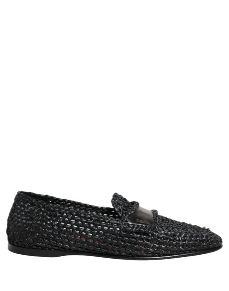 Dolce & Gabbana Black Woven Raffia Slip On Loafers Shoes