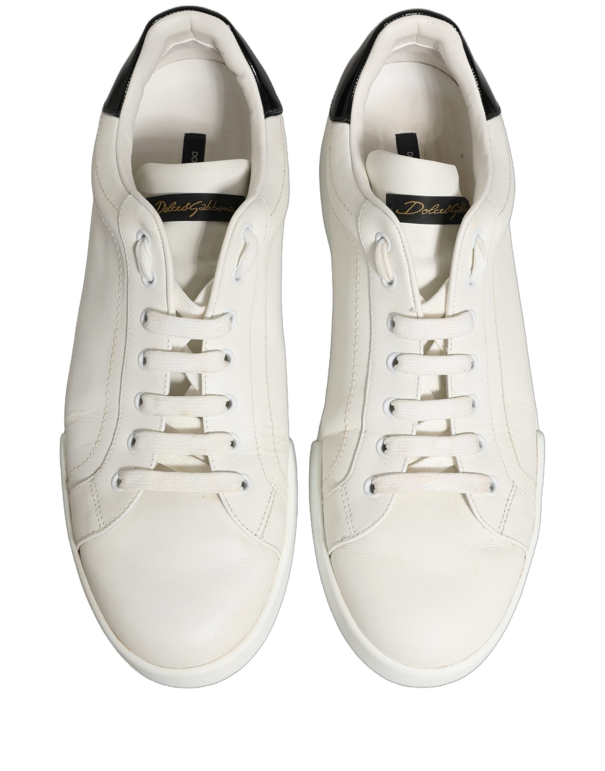 Dolce & Gabbana White Black Leather Lace Up Sneakers Shoes